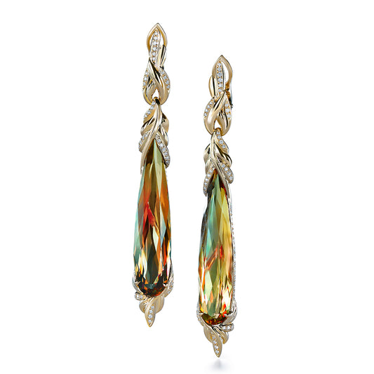 Zultanite Earrings with D Flawless Diamonds set in 18K Yellow Gold