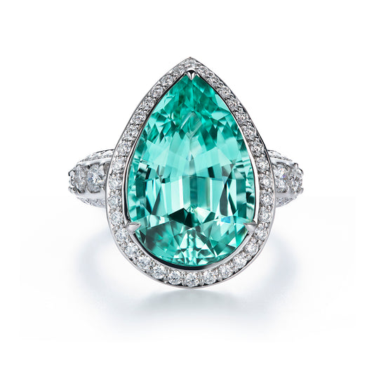 Neon Paraiba Tourmaline Ring with D Flawless Diamonds set in 18K White Gold