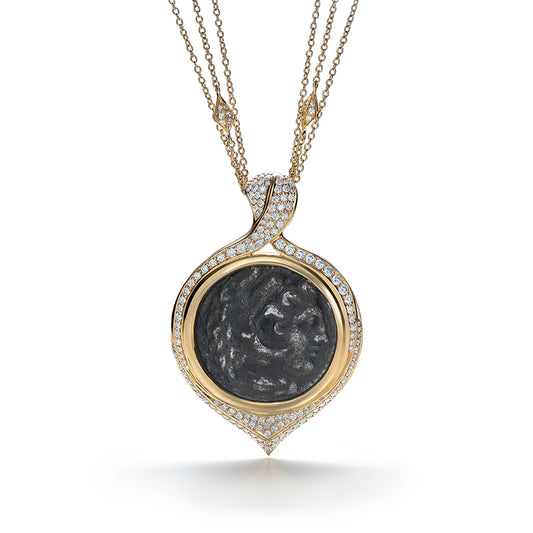 Ancient Coin of Greece Necklace with D Flawless Diamonds set in 18K Yellow Gold