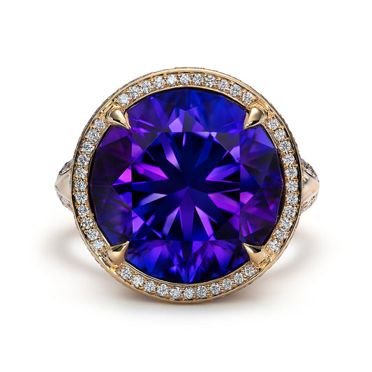 Tanzanite Ring with D Flawless Diamonds set in 18K Yellow Gold