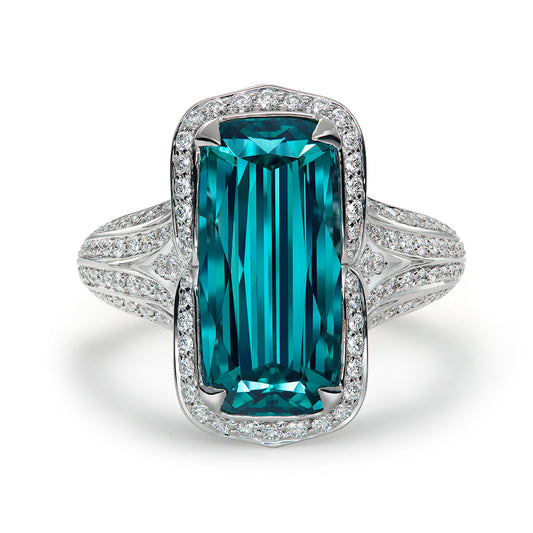 Afghan Indicolite Ring with D Flawless Diamonds set in 18K White Gold