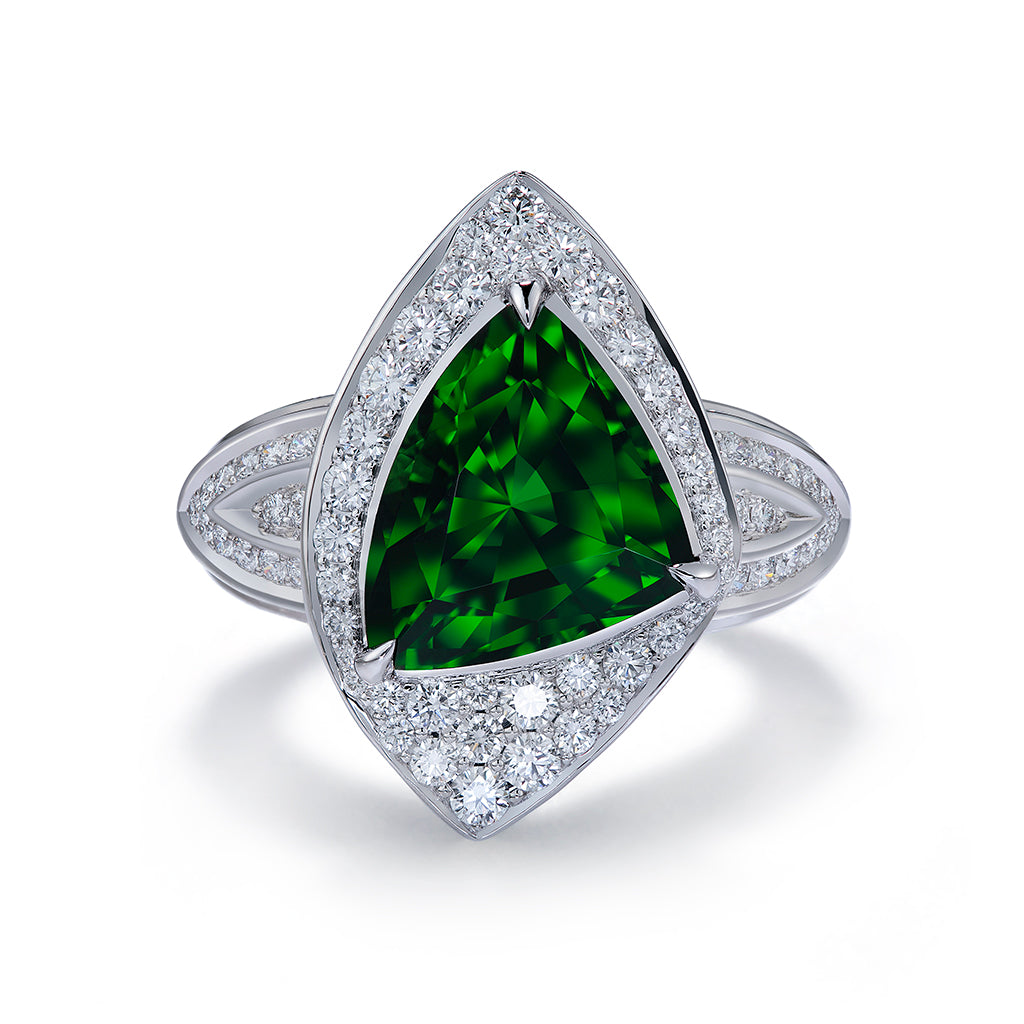 Chrome Tourmaline Ring with D Flawless Diamonds set in 18K White Gold