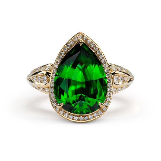 Chrome Tourmaline Ring with D Flawless Diamonds set in 18K Yellow Gold