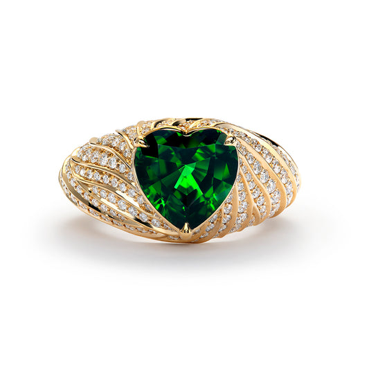 Chrome Tourmaline Ring with D Flawless Diamonds set in 18K Yellow Gold