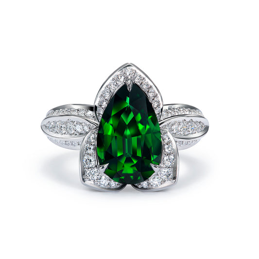 Chrome Tourmaline Ring with D Flawless Diamonds set in 18K White Gold