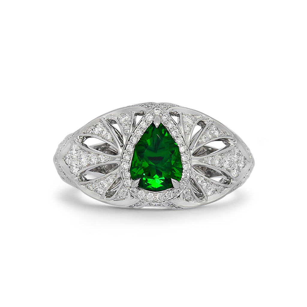 Chrome Tourmaline Ring with D Flawless Diamonds set in 18K White Gold