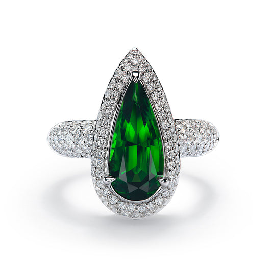 Chrome Tourmaline Ring with D Flawless Diamonds set in 18K White Gold