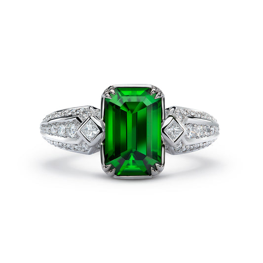 Chrome Tourmaline Ring with D Flawless Diamonds set in 18K White Gold