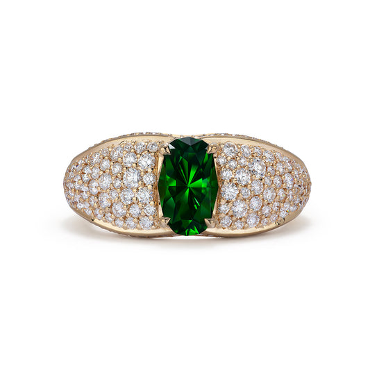 Chrome Tourmaline Ring with D Flawless Diamonds set in 18K Yellow Gold