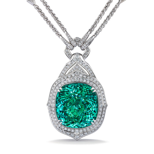 Paraiba Tourmaline Necklace with D Flawless Diamonds set in 18K White Gold