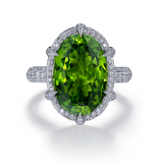 Zabargad Peridot Ring with D Flawless Diamonds set in 18K White Gold