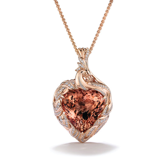 Morganite Necklace with D Flawless Diamonds set in 18K Rose Gold