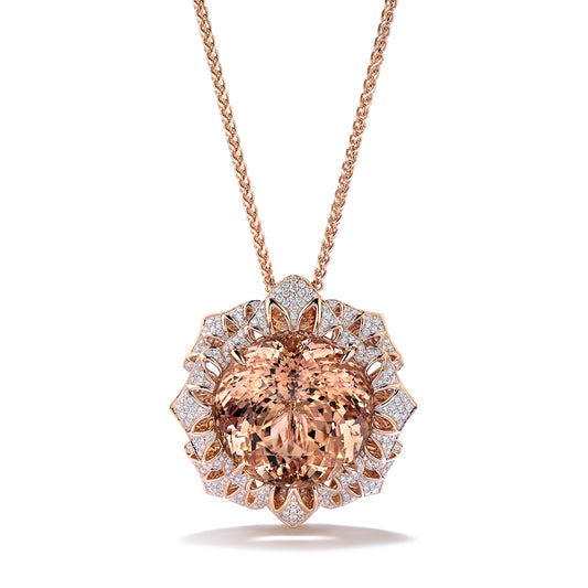 Morganite Necklace with D Flawless Diamonds set in 18K Rose Gold