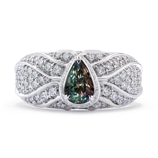 Alexandrite Ring with D Flawless Diamonds set in 18K White Gold