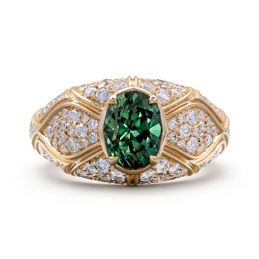 Alexandrite Ring with D Flawless Diamonds set in 18K Yellow Gold