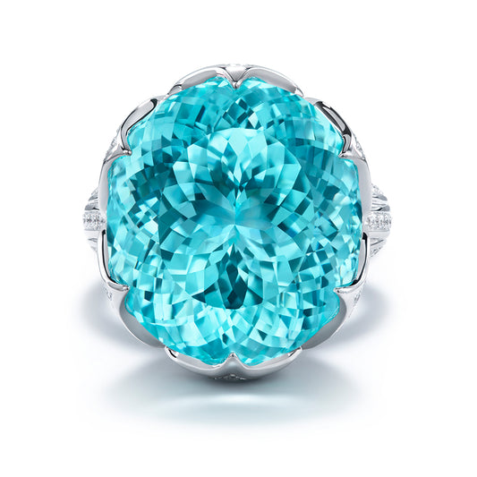 Paraiba Tourmaline Ring with D Flawless Diamonds set in 18K White Gold