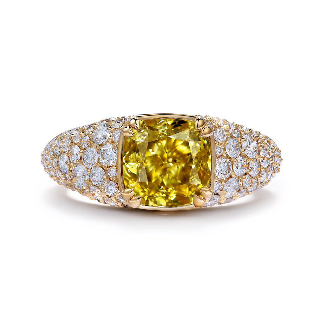 Natural Yellow Botswana Diamond Ring with D Flawless Diamonds set in 18K Yellow Gold