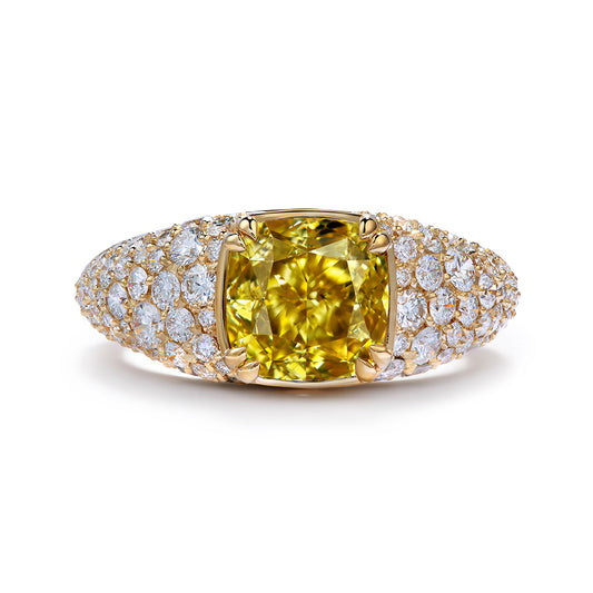 Natural Yellow Botswana Diamond Ring with D Flawless Diamonds set in 18K Yellow Gold