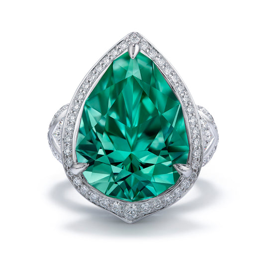 Paraiba Tourmaline Ring with D Flawless Diamonds set in 18K White Gold