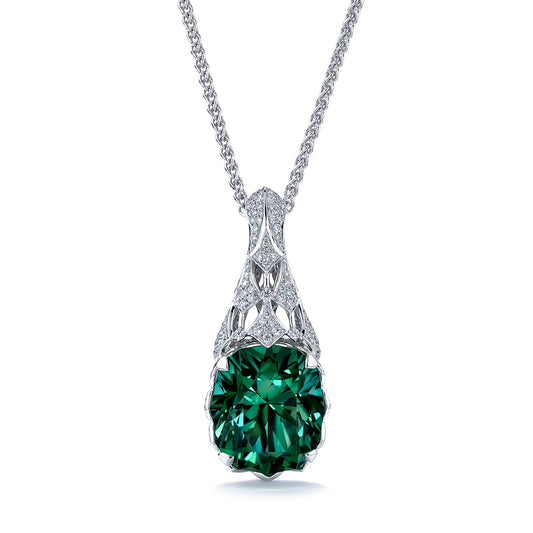 Neon Titanium Tourmaline Necklace with D Flawless Diamonds set in 18K White Gold