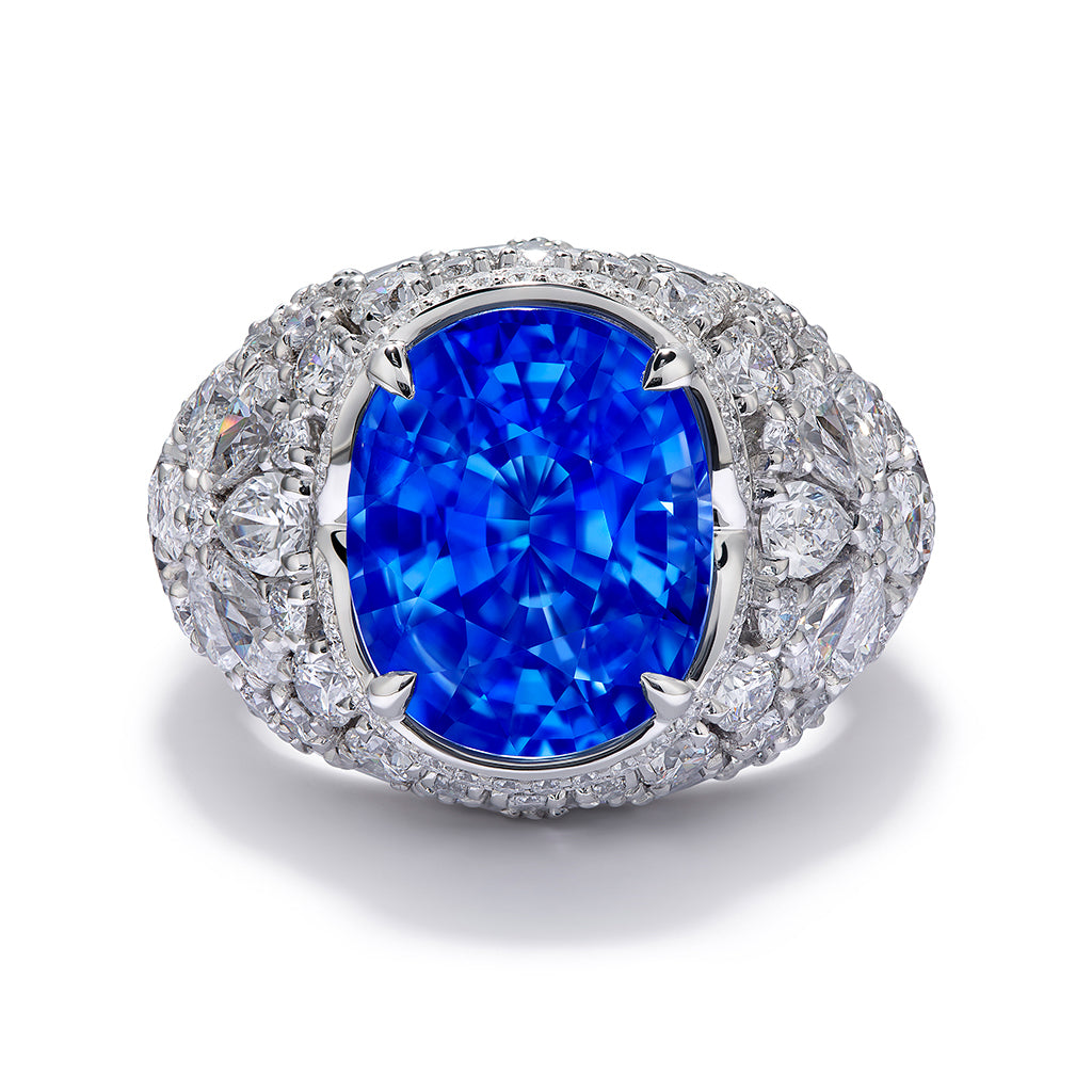 Unheated Didy Blue Sapphire Ring with D Flawless Diamonds set in Platinum