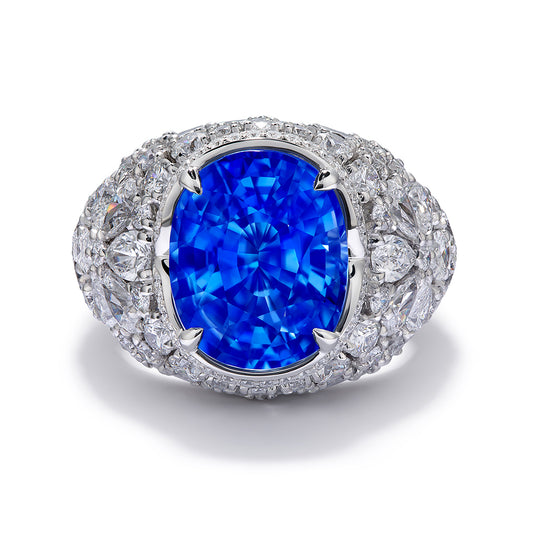 Unheated Didy Blue Sapphire Ring with D Flawless Diamonds set in Platinum