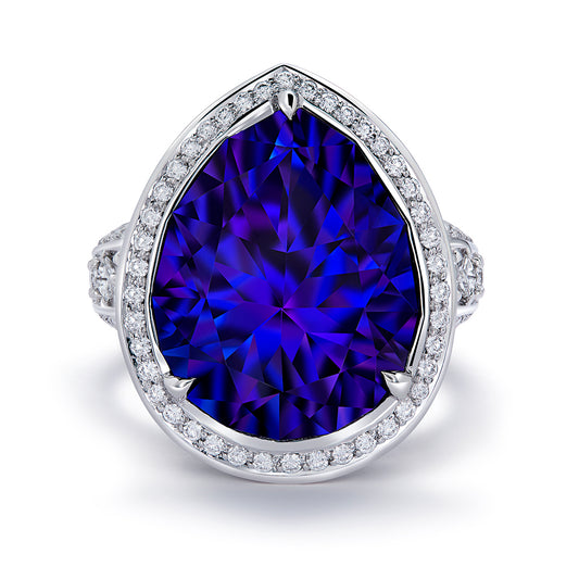 Tanzanite Ring with D Flawless Diamonds set in 18K White Gold