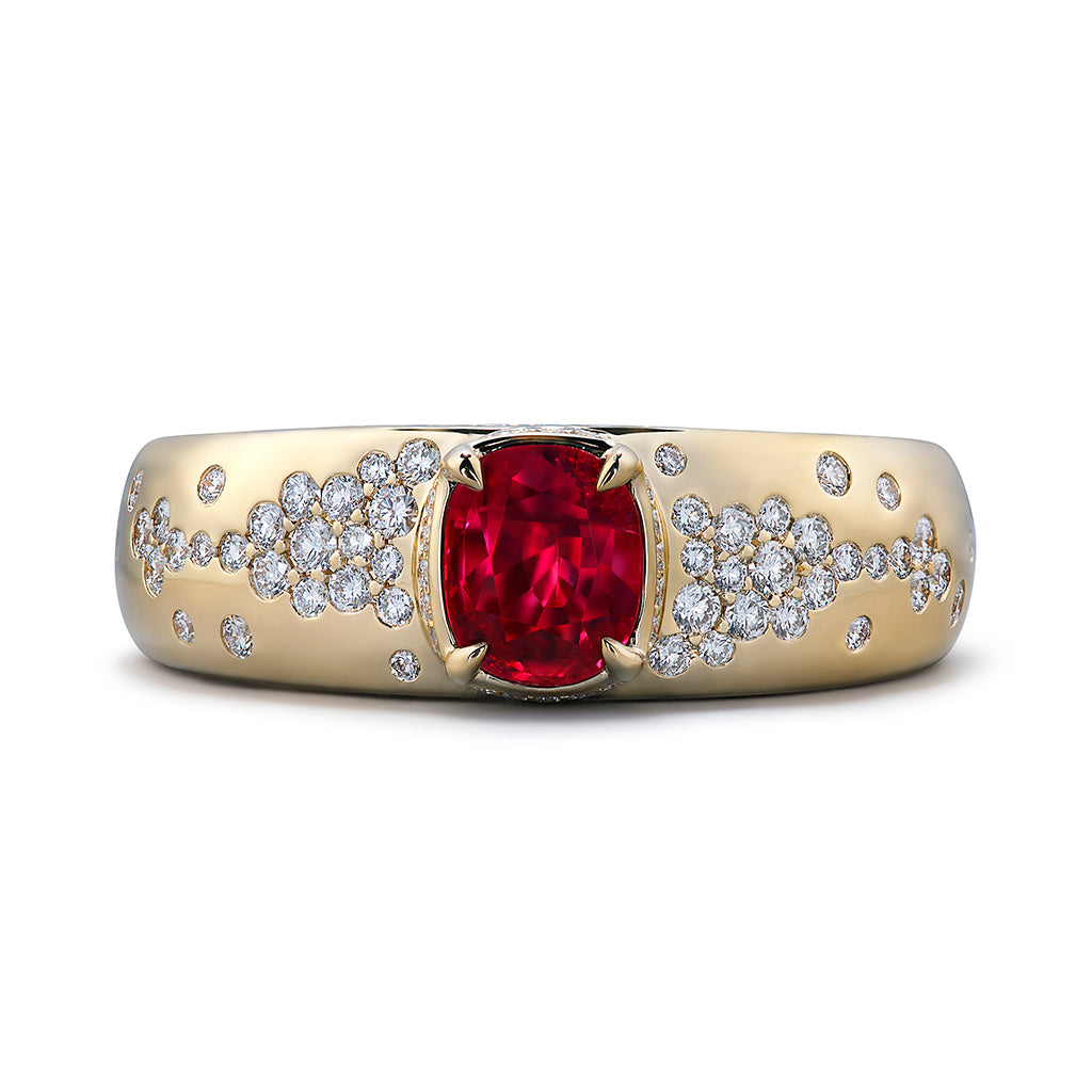 Mogok Pigeon Blood Ruby Ring with D Flawless Diamonds set in 18K Yellow Gold