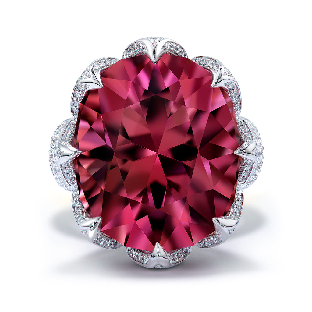 Neon Tourmaline Ring with D Flawless Diamonds set in 18K White Gold