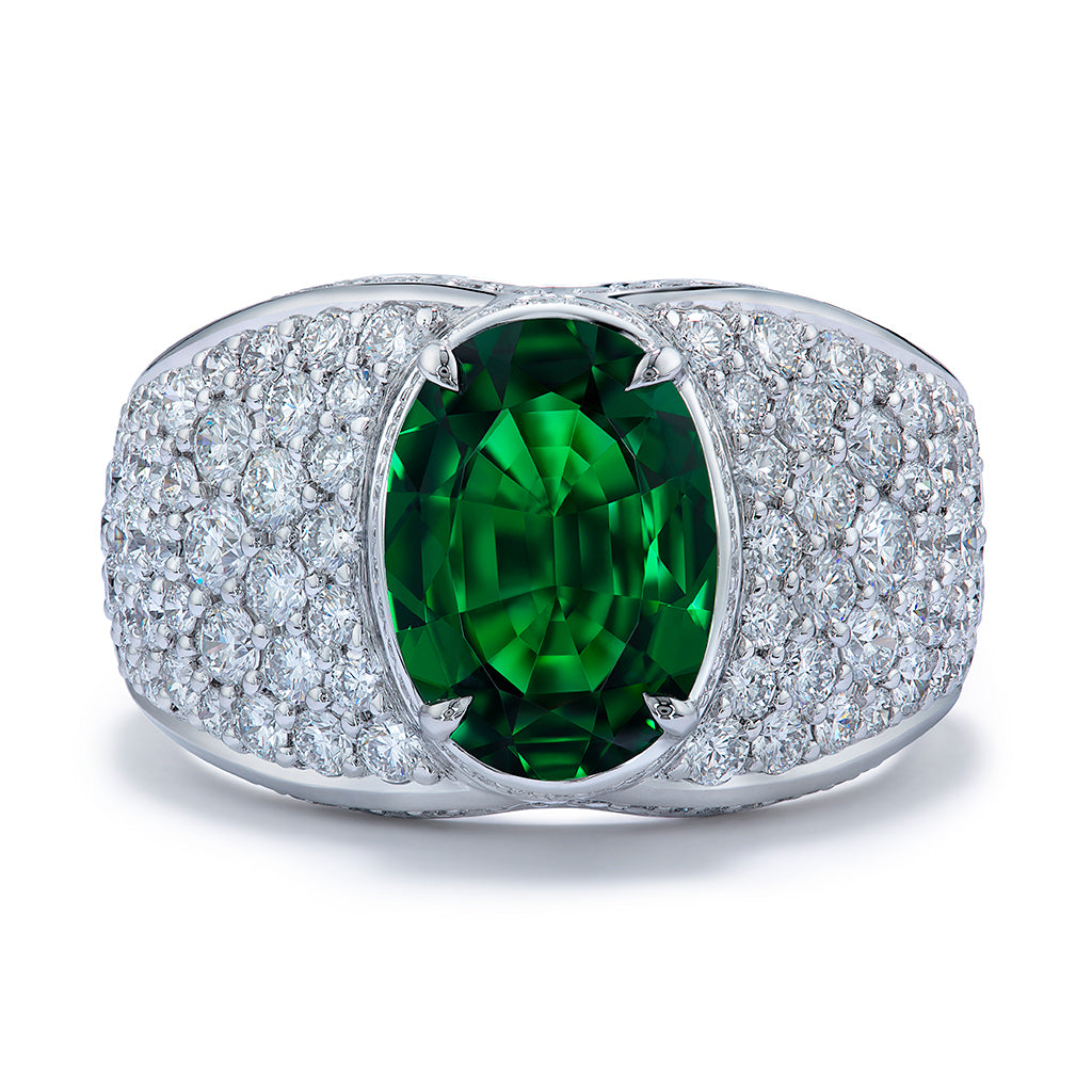 Kenya Tsavorite Ring with D Flawless Diamonds set in Platinum