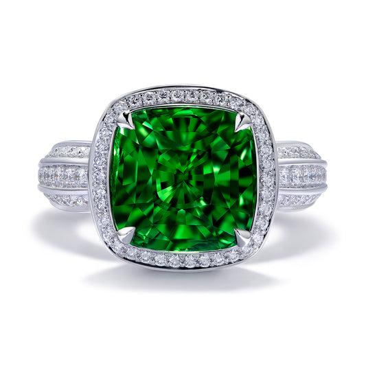 Tsavorite Ring with D Flawless Diamonds set in Platinum