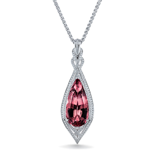 Madagascar Morganite Necklace with D Flawless Diamonds set in 18K White Gold