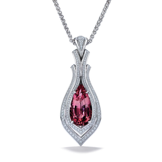 Madagascar Morganite Necklace with D Flawless Diamonds set in 18K White Gold