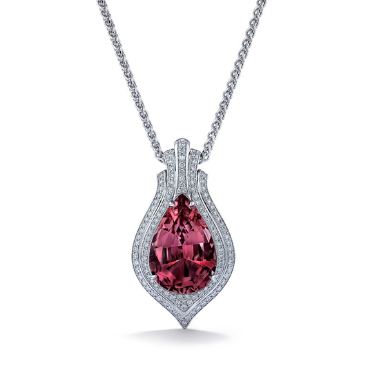 Madagascar Morganite Necklace with D Flawless Diamonds set in 18K White Gold