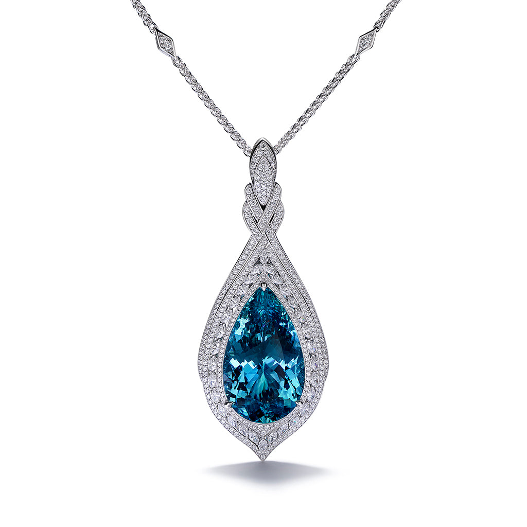 Santa Maria Aquamarine Necklace with D Flawless Diamonds set in 18K White Gold