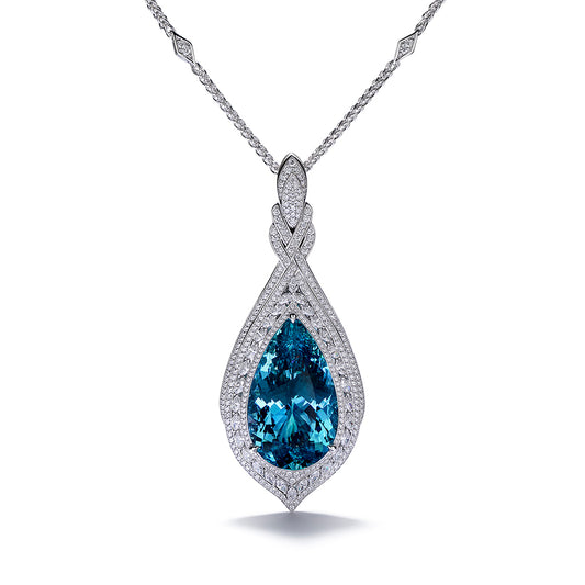 Santa Maria Aquamarine Necklace with D Flawless Diamonds set in 18K White Gold