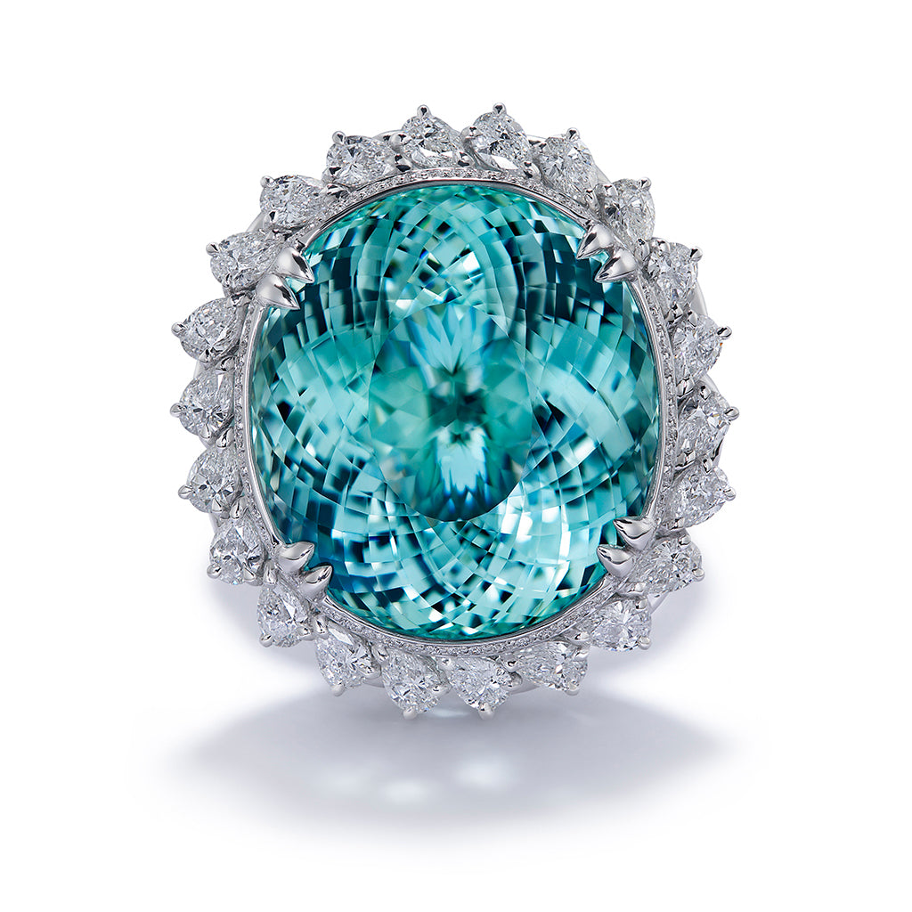 Paraiba Tourmaline Ring with D Flawless Diamonds set in 18K White Gold