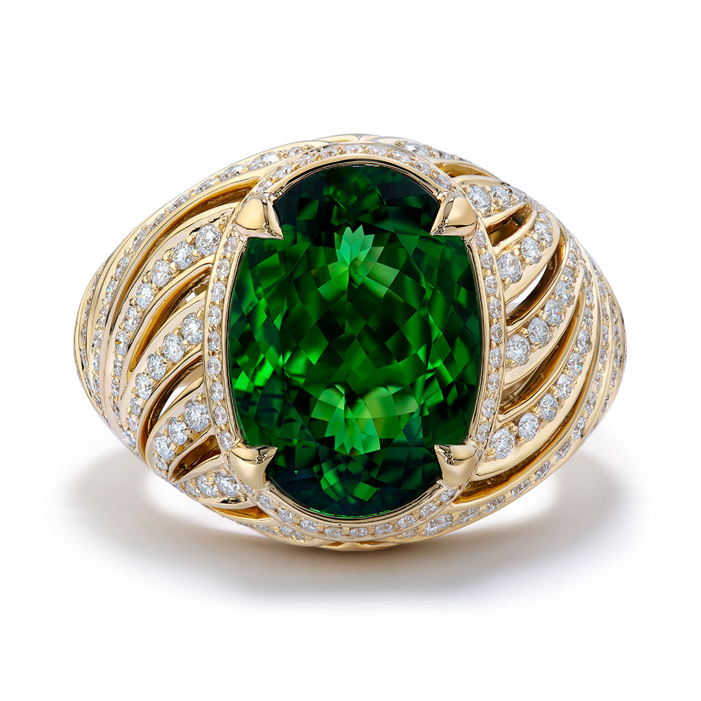 Kenya Tsavorite Ring with D Flawless Diamonds set in 18K Yellow Gold