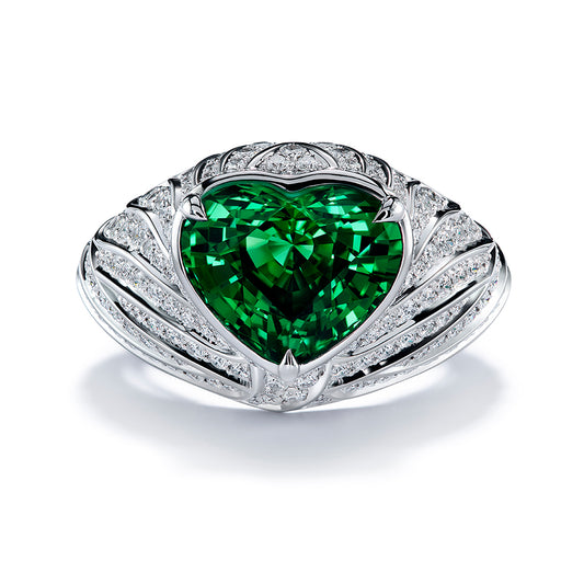 Tsavorite Ring with D Flawless Diamonds set in 18K White Gold