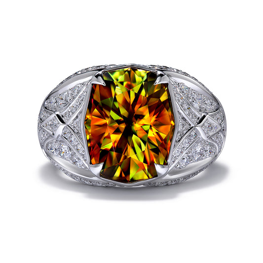 Sphene Ring with D Flawless Diamonds set in 18K White Gold