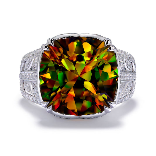 Sphene Ring with D Flawless Diamonds set in 18K White Gold