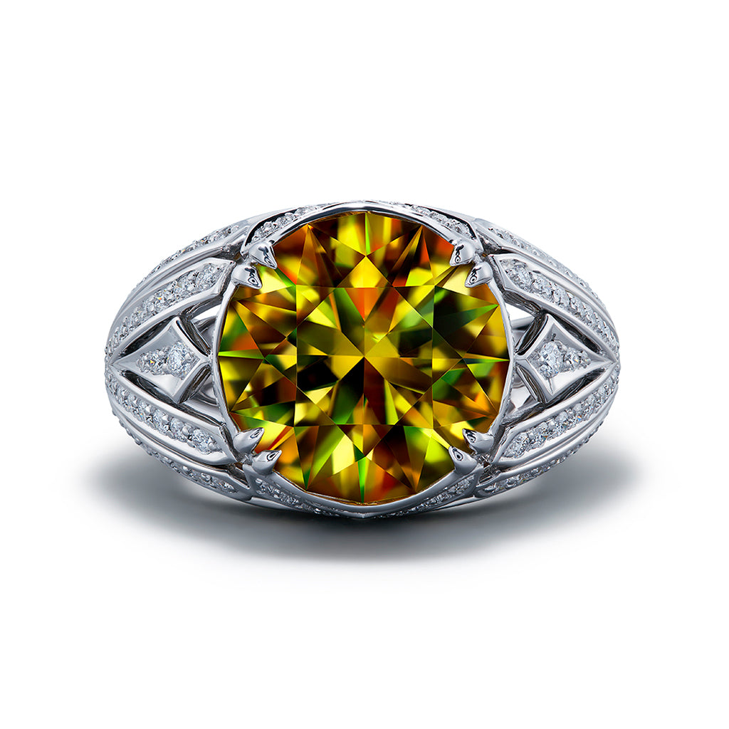 Sphene Ring with D Flawless Diamonds set in 18K White Gold