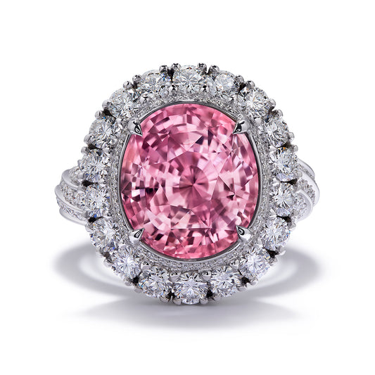 Unheated Ceylon Padparadscha Sapphire Ring with D Flawless Diamonds set in Platinum