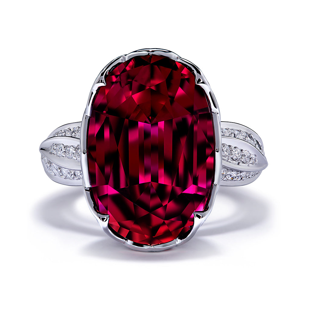 Rubellite Ring with D Flawless Diamonds set in 18K White Gold