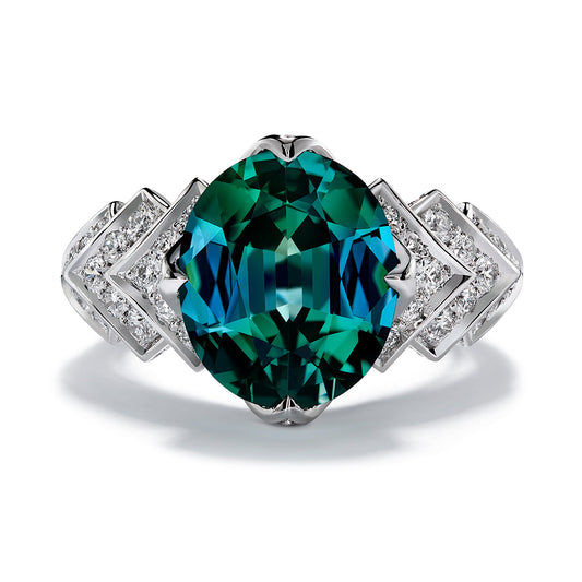 Neon Indicolite Tourmaline Ring with D Flawless Diamonds set in 18K White Gold