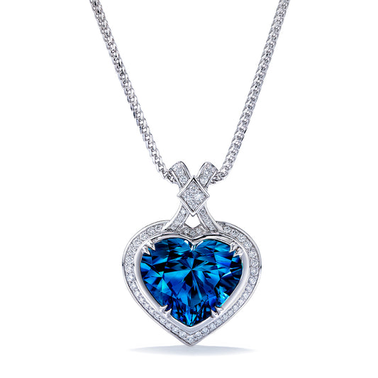 Blue Zircon Necklace with D Flawless Diamonds set in 18K White Gold