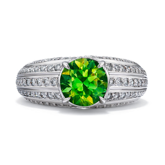 Russian Horsetail Demantoid Ring with D Flawless Diamonds set in Platinum