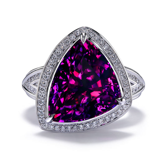 Blue Magenta Garnet Ring with D Flawless Diamonds set in Platinum