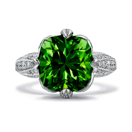 Burmese Peridot Ring with D Flawless Diamonds set in 18K White Gold