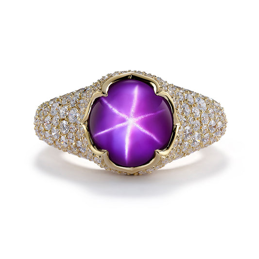 Mogok Star Spinel Ring with D Flawless Diamonds set in 18K Yellow Gold